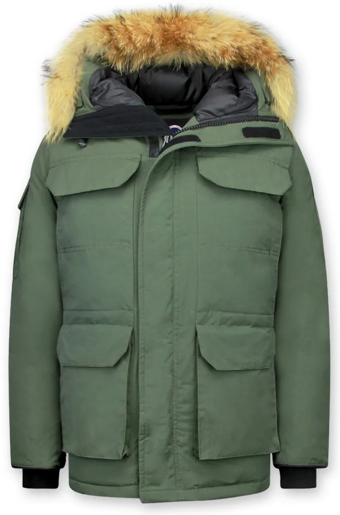 HEREN WINTERJAS HALFLANG  GROENE PARKA MET BONTKRAAG