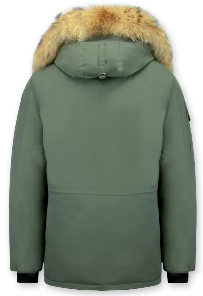 HEREN WINTERJAS HALFLANG  GROENE PARKA MET BONTKRAAG