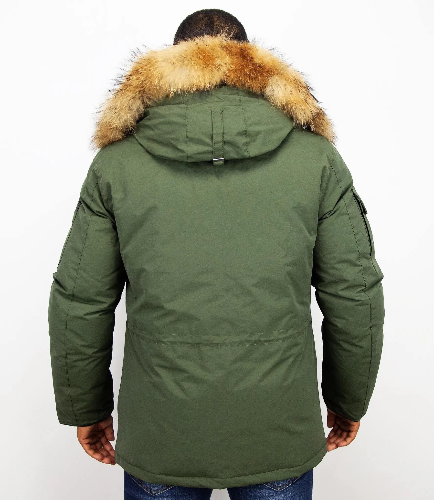HEREN WINTERJAS HALFLANG  GROENE PARKA MET BONTKRAAG